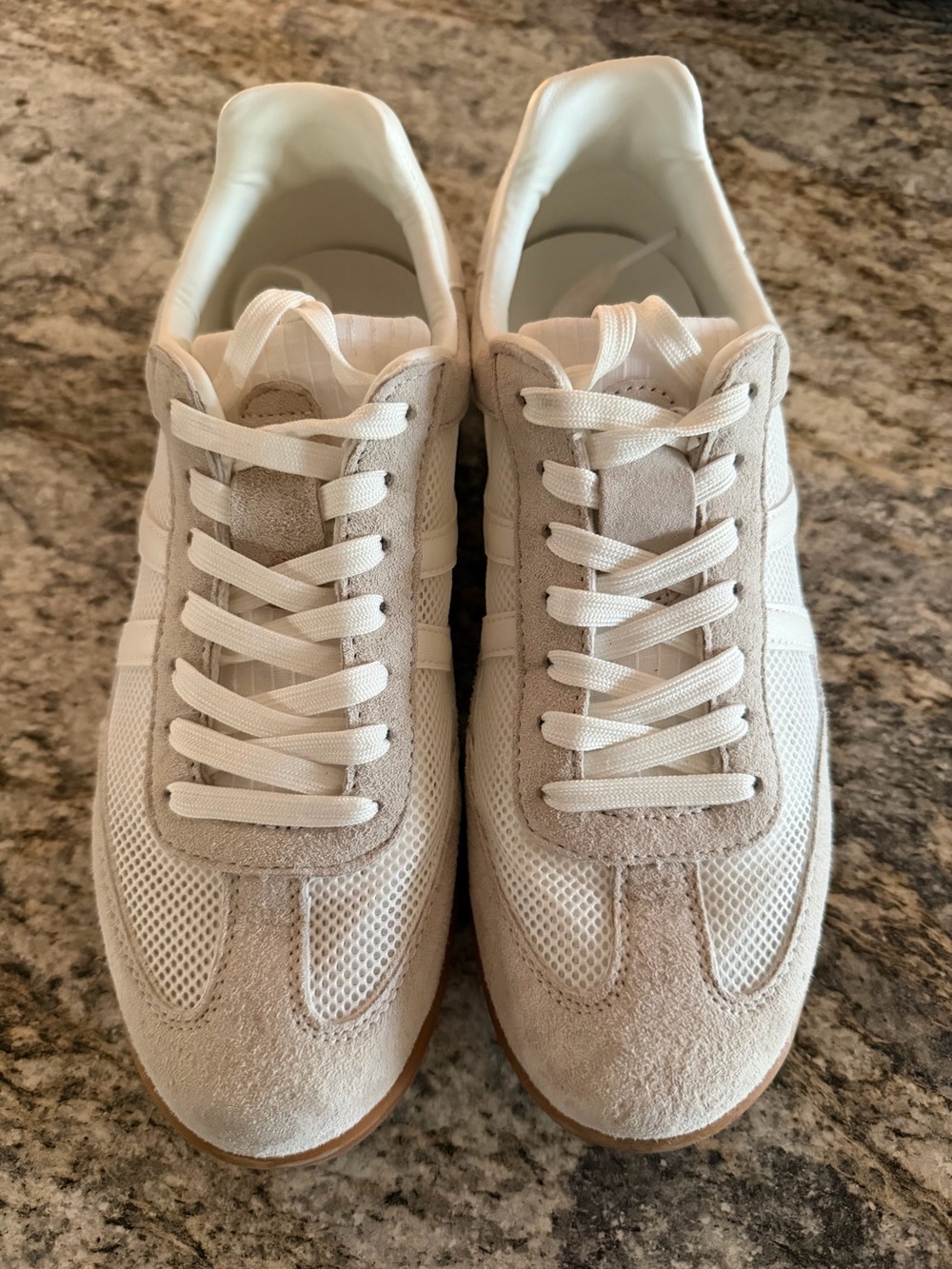 Women's Neutral Mesh & Suede Lace-Up Sneakers in White and cream